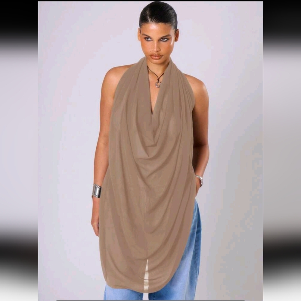 NWT Musera Going Out Tops Chiffon Extreme Cowl Neck Backless Top, 12 (0XL)